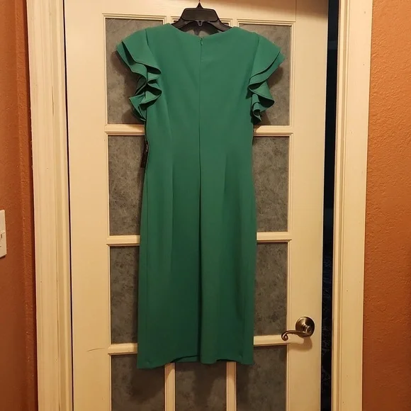 New! RN Studio green dress with ruffle sleeves size 4. Wedding party formal - Picture 7 of 9